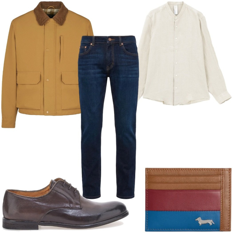 Outfit uomo - Total look #2379892. Stile Casual per Tutti i giorni. Abbinamento con camicie, portafogli, jeans, piumini, scarpe stringate.
