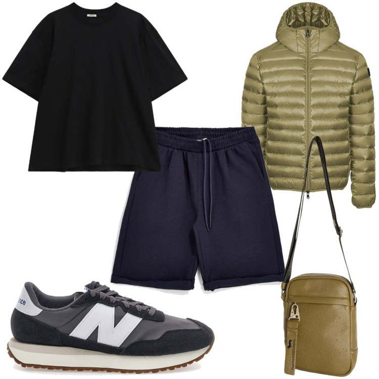 Outfit uomo - Total look #2379906. Stile Casual per Sport. Abbinamento con t-shirt, borse sportive, bomber, sneakers, bermuda.
