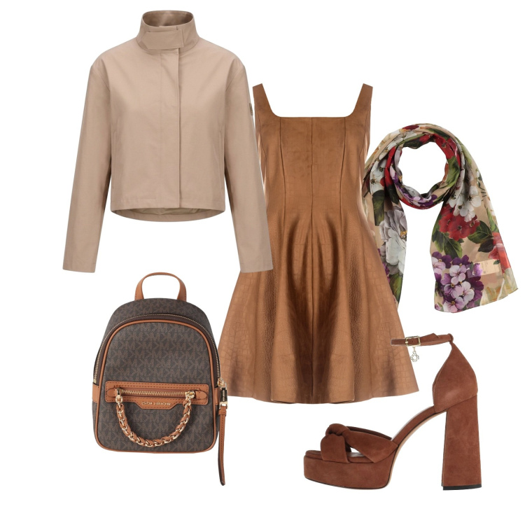 Outfit donna - Total look #2379924. Stile Casual chic per Serata fuori. Abbinamento con sciarpe, zaini, sandali in pelle, vestiti corti, blazer.
