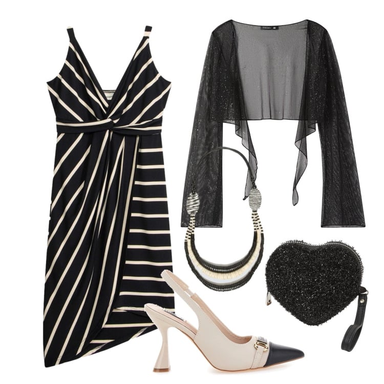Outfit donna - Aprile. Stile Glamour per Cerimonia. Abbinamento con vestiti midi/longuette, blazer, portafogli, collane, décolleté.