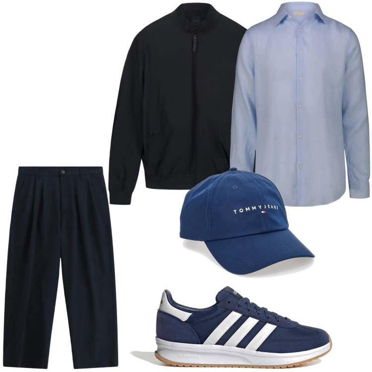 Outfit uomo - Mood relax. Stile Trendy per Tutti i giorni. Abbinamento con pantaloni, camicie, cappelli con visiera, bomber, sneakers.