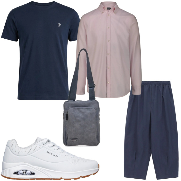 Outfit uomo - Living casual. Stile Casual per Tutti i giorni. Abbinamento con pantaloni, t-shirt, sneakers, portafogli, camicie.