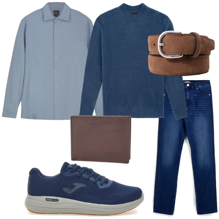 Outfit uomo - Mood aperitivo. Stile Trendy per Tutti i giorni. Abbinamento con portafogli, sneakers, maglieria, polo, cinture, jeans.