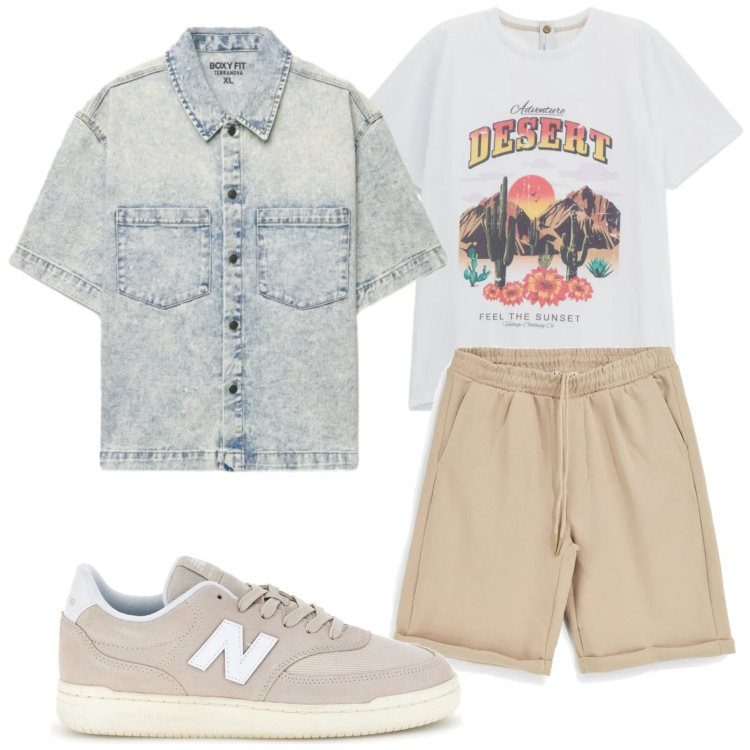 Outfit uomo - Total look #2380005. Stile Trendy per Tutti i giorni. Abbinamento con camicie a manica corta, t-shirt, sneakers, bermuda.
