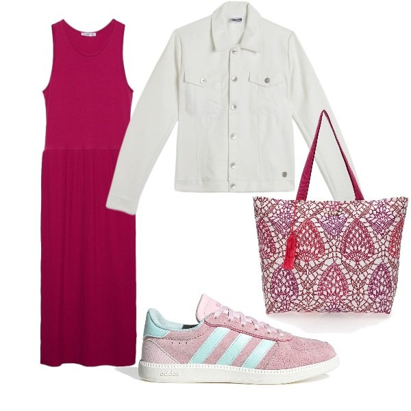 Outfit donna - fragolosa. Stile Basic per Tutti i giorni. Abbinamento con vestiti lunghi, giacche, shopping bag, sneakers.