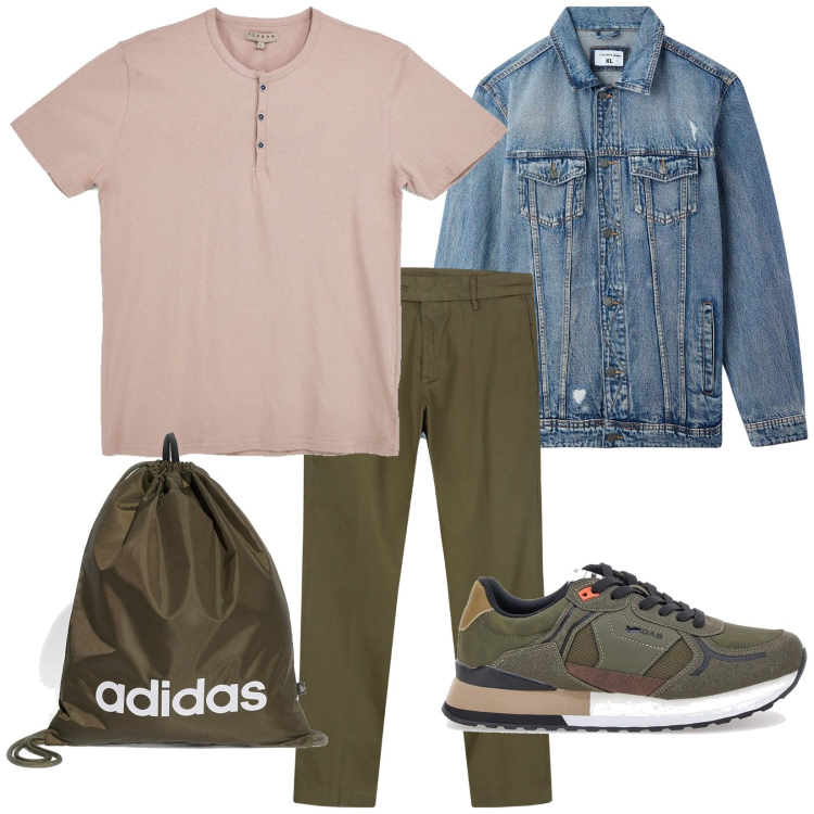 Outfit uomo - Total look #2380027. Stile Trendy per Tutti i giorni. Abbinamento con giacche, pantaloni chino, borse sportive, t-shirt, sneakers.