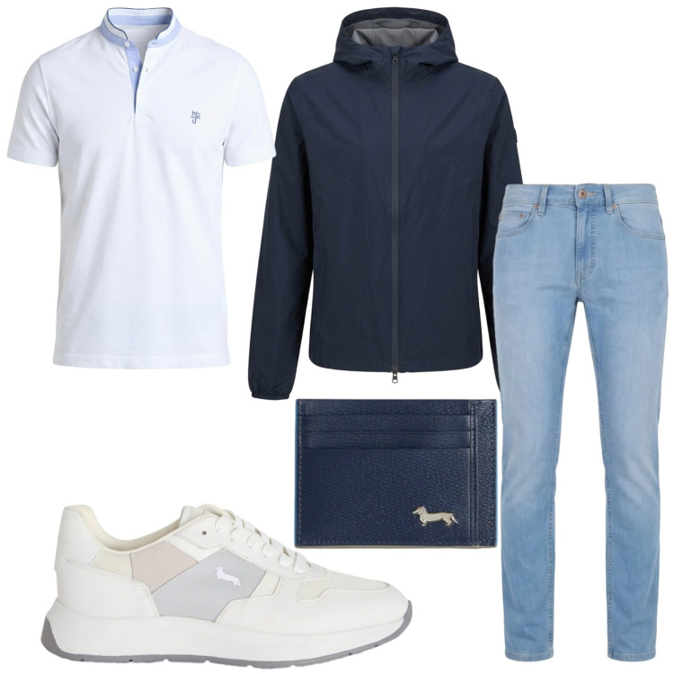 Outfit uomo - Cool energy. Stile Trendy per Tutti i giorni. Abbinamento con sneakers, portafogli, jeans, polo, giacche.