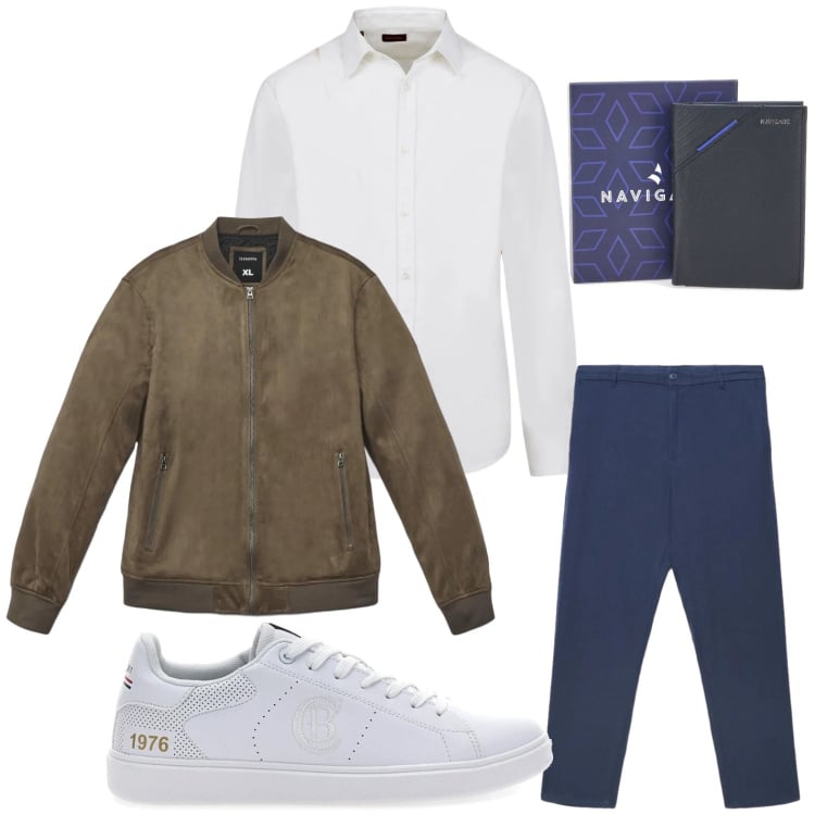 Outfit uomo - Stile casual di aprile. Stile Casual per Tutti i giorni. Abbinamento con camicie, portafogli, pantaloni, sneakers, giacche.