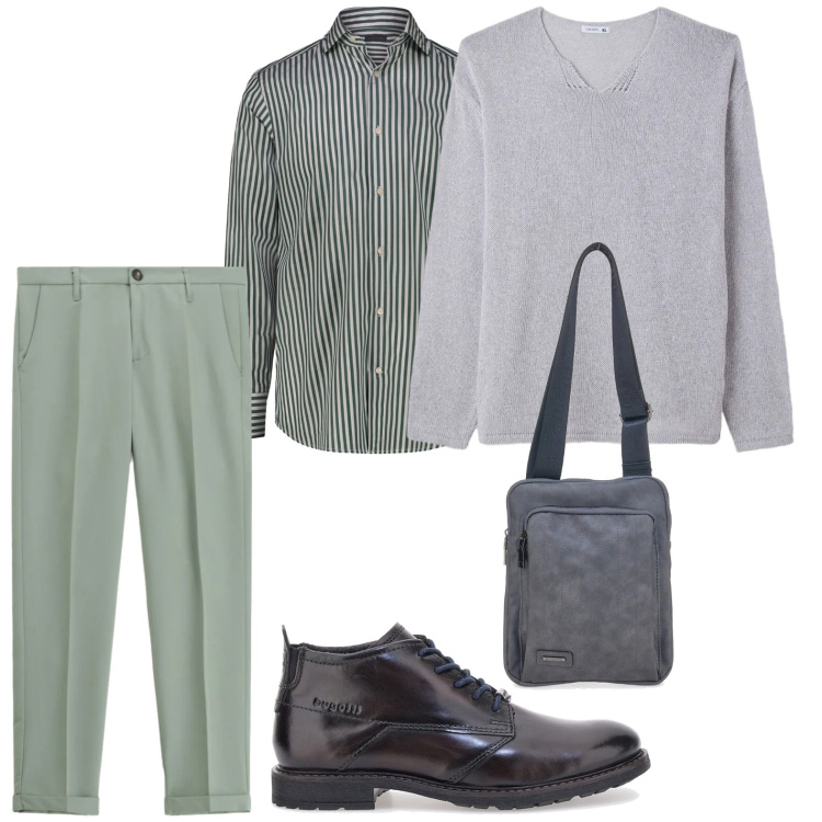 Outfit uomo - Slow mood. Stile Trendy per Tutti i giorni. Abbinamento con maglieria, pantaloni, scarpe stringate, portafogli, camicie.