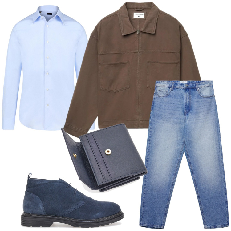 Outfit uomo - Urban comfort. Stile Casual per Tutti i giorni. Abbinamento con jeans, cappotti, camicie, scarpe stringate, portafogli.