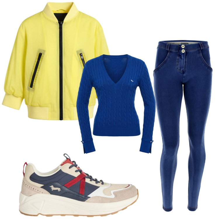 Outfit donna - Total look #2380164. Stile Casual per Tutti i giorni. Abbinamento con pullovers, sneakers, jeggings, bomber.