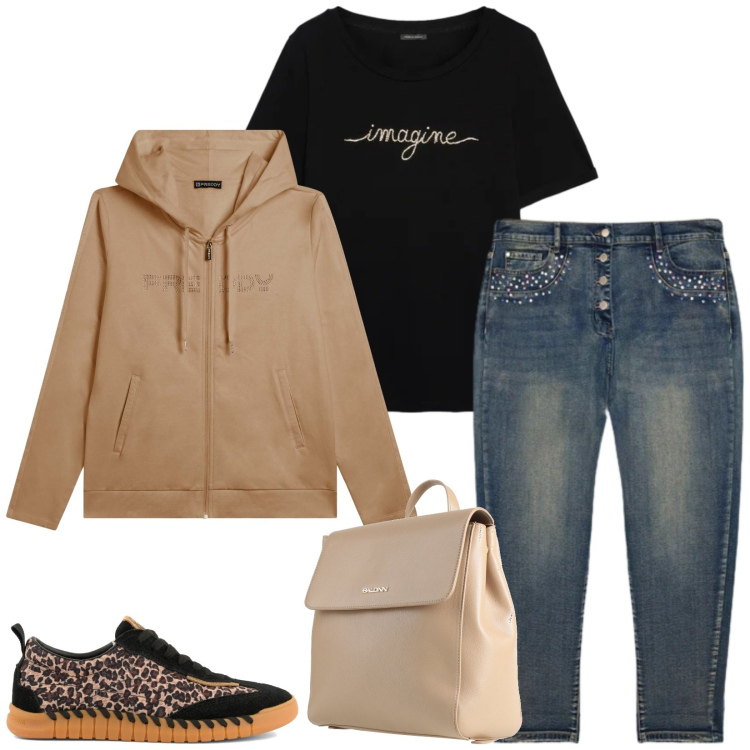 Outfit donna - Total look #2380217. Stile Casual per Tutti i giorni. Abbinamento con zaini, jeans, t-shirt, felpe con cappuccio, sneakers.