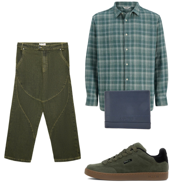 Outfit uomo - Total look #2380226. Stile Casual per Tutti i giorni. Abbinamento con camicie, jeans dritti, sneakers, portafogli.