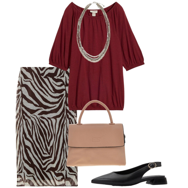 Outfit donna - Curve in movimento - Focus Donna Curvy I. Stile Bon Ton per Tutti i giorni. Abbinamento con ballerine, bluse, gonne lunghe, collane, borse a tracolla.