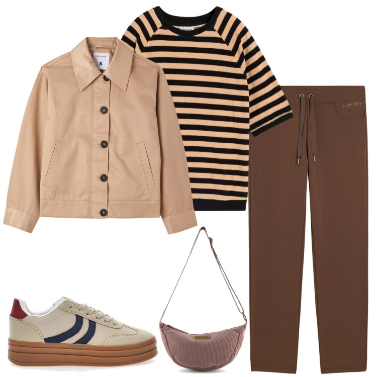 Outfit donna - Total look #2380249. Stile Casual per Tutti i giorni. Abbinamento con maglieria, cappotti, pantaloni, borse a tracolla, sneakers.