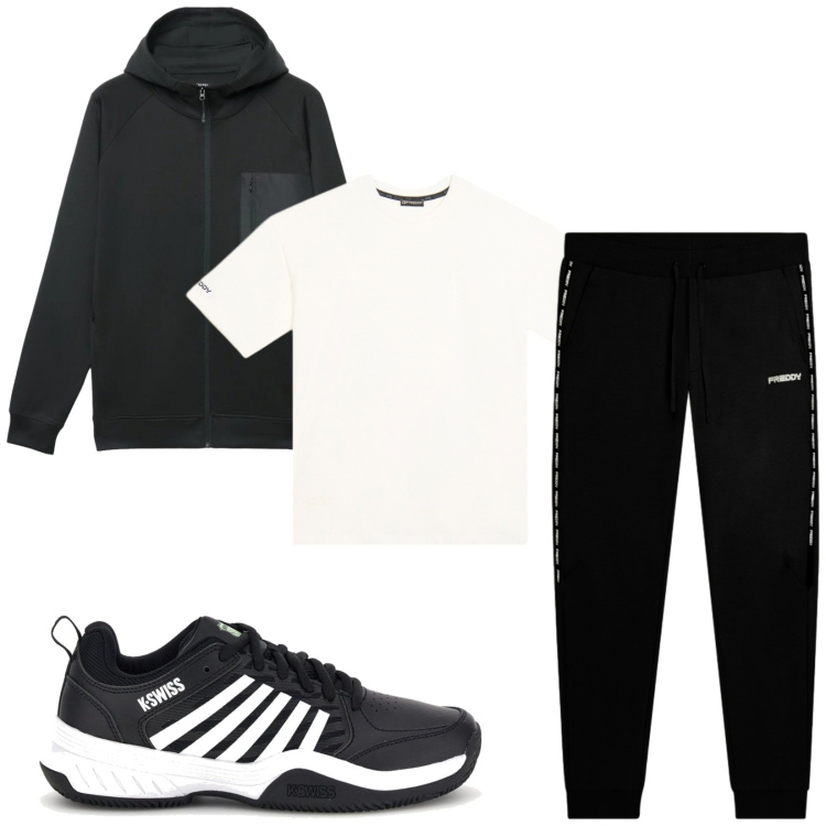 Outfit uomo - Total look #2380251. Stile Trendy per Sport. Abbinamento con felpe con cappuccio, t-shirt, pantaloni, sneakers.