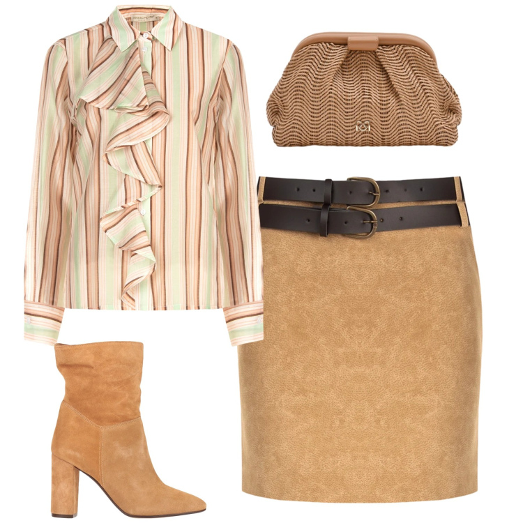 Outfit donna - City. Stile Urban per Tutti i giorni. Abbinamento con stivaletti, camicie, pochette, minigonne.