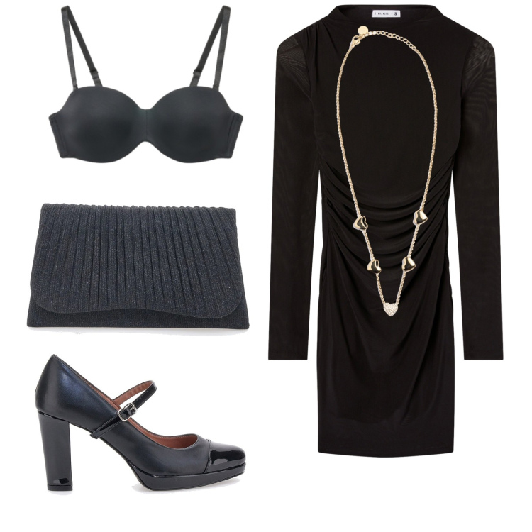 Outfit donna - Clutch chic. Stile Chic per Serata fuori. Abbinamento con vestiti corti, reggiseni, collane, clutch, décolleté.