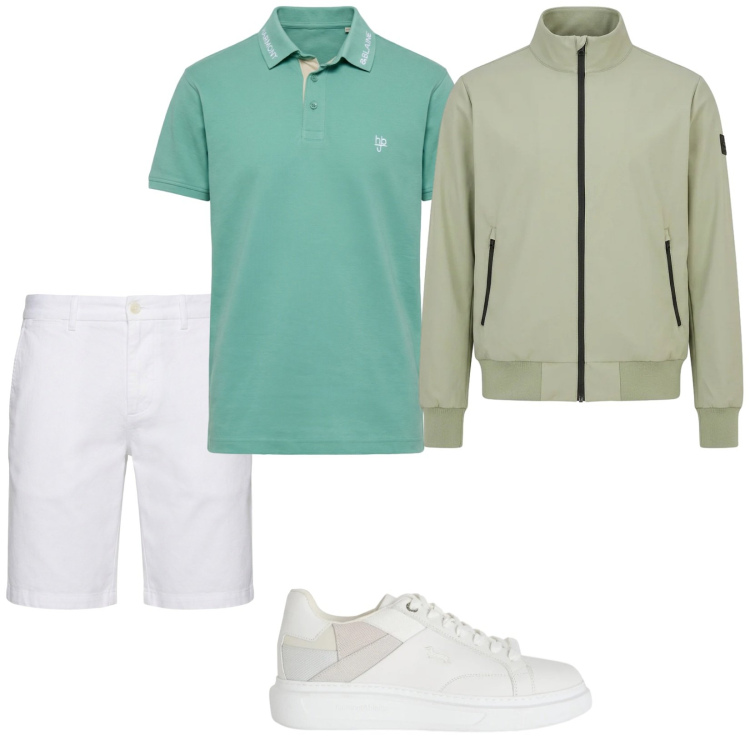 Outfit uomo - Total look #2380273. Stile Trendy per Tutti i giorni. Abbinamento con sneakers, bermuda, polo, bomber.