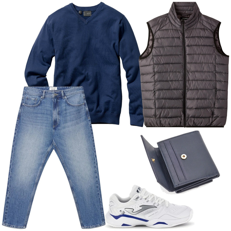 Outfit uomo - Total look #2380276. Stile Casual per Tutti i giorni. Abbinamento con maglieria, jeans, piumini, portafogli, sneakers.