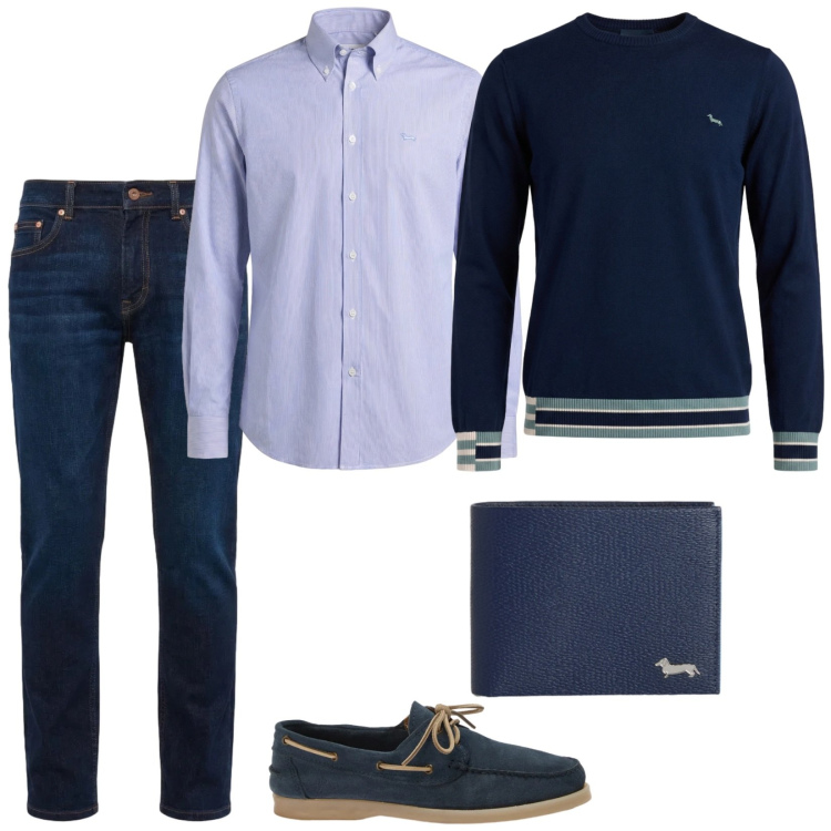 Outfit uomo - Total look #2380279. Stile Casual per Tutti i giorni. Abbinamento con portafogli, jeans, pullovers, scarpe stringate, camicie.