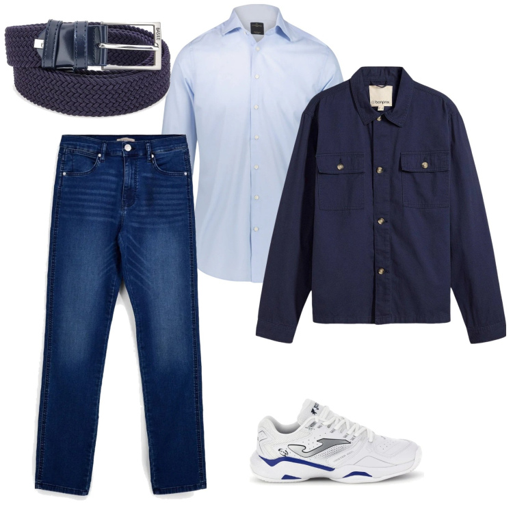 Outfit uomo - Casual. per Tutti i giorni. Abbinamento con giacche, camicie, cinture, jeans, sneakers.