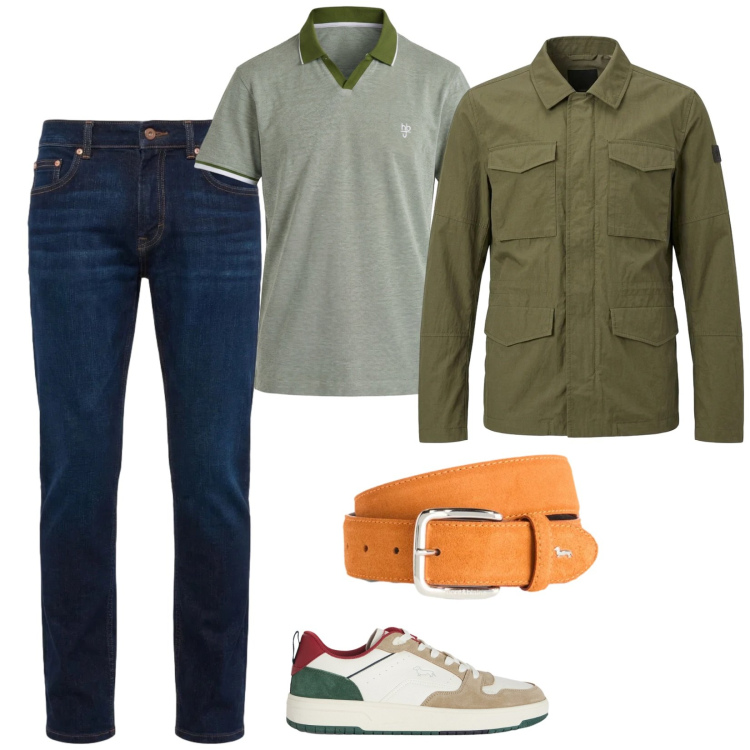 Outfit uomo - Denim. per Ufficio. Abbinamento con sneakers, cinture, jeans, polo, cappotti.