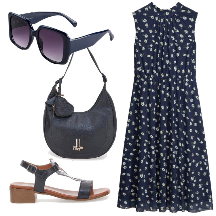 Outfit donna - Total look #2380292. Stile Romantica per Ufficio. Abbinamento con vestiti, occhiali da sole, sandali in pelle, borse a spalla.
