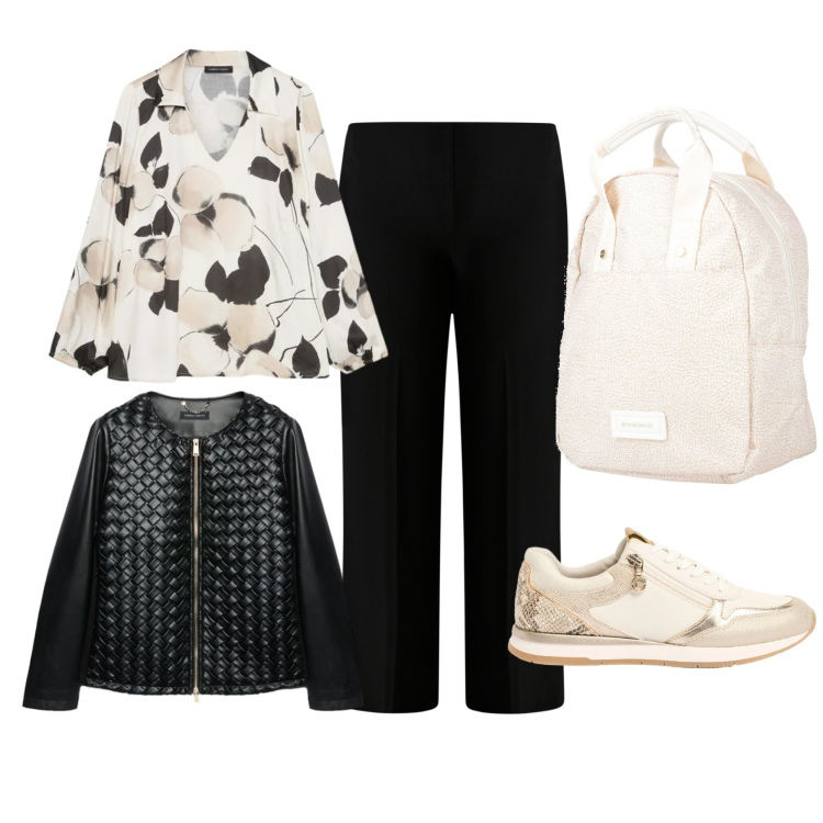 Outfit donna - Nero luminoso. Stile Urban Abbinamento con zaini, sneakers, blazer, bluse, pantaloni a palazzo.