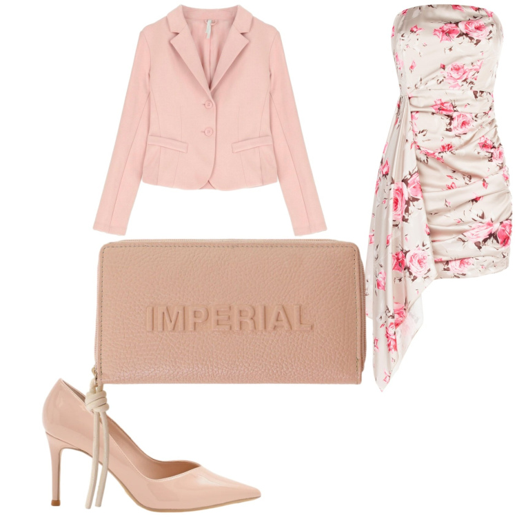 Outfit donna - Cerimonia di primavera. Stile Romantica per Cerimonia. Abbinamento con portafogli, blazer, décolleté, vestiti corti.
