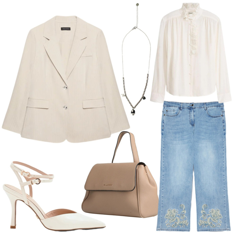 Outfit donna - Outfit Boho. Stile Boho per Serata fuori. Abbinamento con zaini, camicie, jeans, blazer, décolleté, ciondoli.