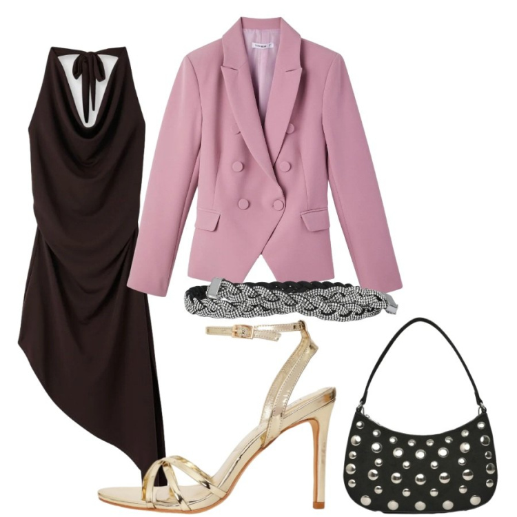 Outfit donna - Total look #2380339. Stile Casual chic per Serata fuori. Abbinamento con vestiti asimmetrici, blazer, borse a tracolla, cinture, sandali col tacco.