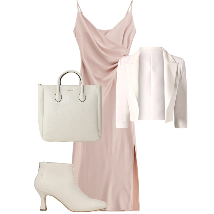 Outfit donna - Bocciolo di rosa. Stile Glamour per Cerimonia. Abbinamento con stivaletti, borse a tracolla, vestiti midi/longuette, blazer.