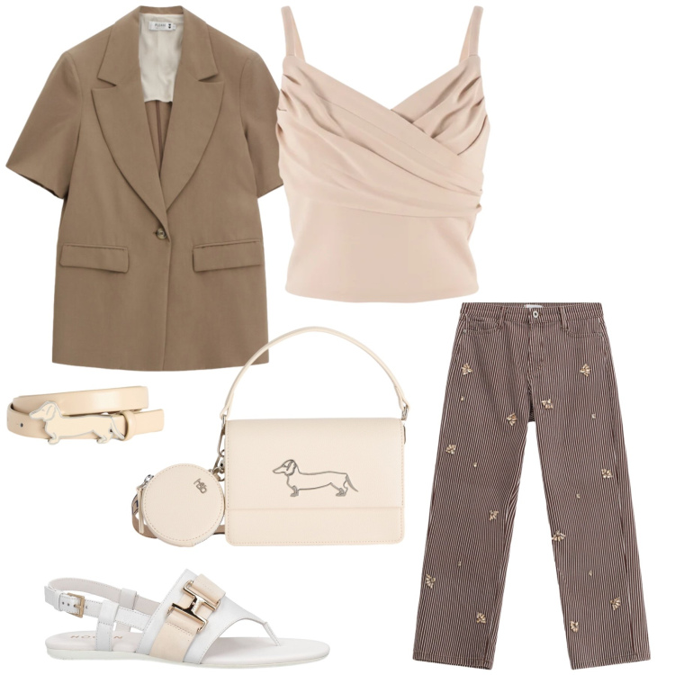Outfit donna - Urban Chic. Stile Urban per Tutti i giorni. Abbinamento con infradito, canottiere, pantaloni a palazzo, blazer, cinture, borse a tracolla.