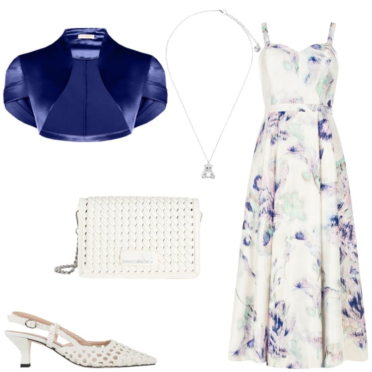 Outfit donna - Cerimonia. Stile Chic per Cerimonia. Abbinamento con décolleté, vestiti midi/longuette, bolero, borse a tracolla, ciondoli.