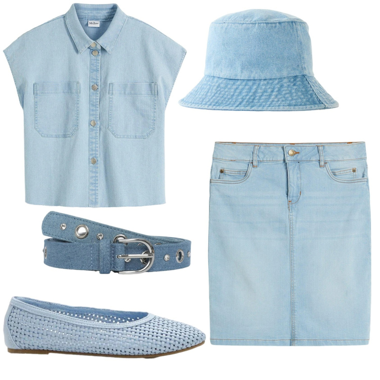 Outfit donna - Total look #2380380. Stile Casual per Tutti i giorni. Abbinamento con gonne, camicie, cappelli, ballerine, cinture.