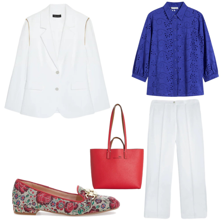 Outfit donna - Red & Purple. Stile Boho per Serata fuori. Abbinamento con camicie, pantaloni, blazer, shopping bag, mocassini.