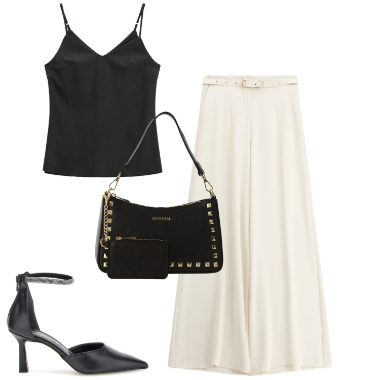 Outfit donna - Imperial. Stile Trendy per Serata fuori. Abbinamento con pantaloni a palazzo, borse a spalla, canottiere, décolleté.