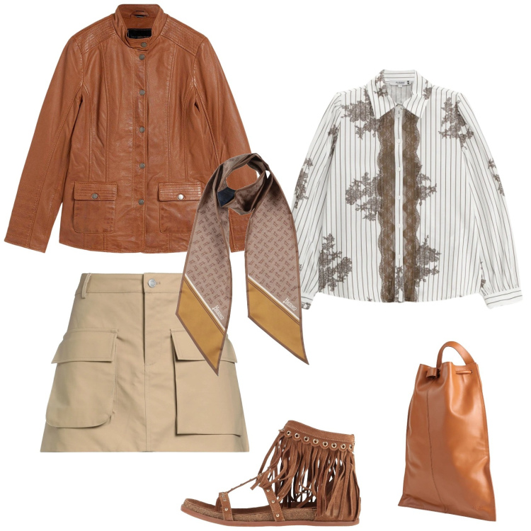 Outfit donna - Spritz al parco. Stile Casual chic per Tutti i giorni. Abbinamento con minigonne, sciarpe, zaini, infradito, blazer, camicie.