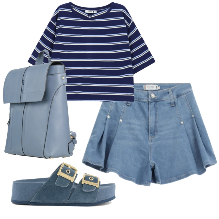 Outfit donna - Total look #2380416. Stile Casual per Tutti i giorni. Abbinamento con zaini, shorts, top, ciabatte.