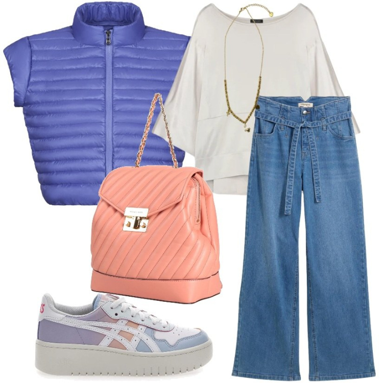 Outfit donna - Primavera casual!. Stile Casual per Tutti i giorni. Abbinamento con zaini, jeans, bluse, ciondoli, blazer, sneakers.