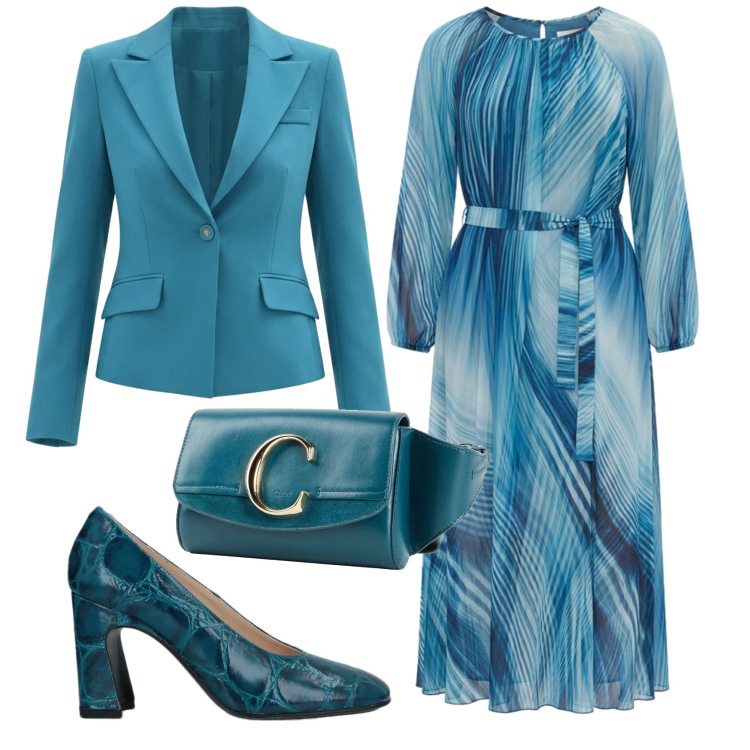 Outfit donna - Total look #2380418. Stile Bon Ton per Cerimonia. Abbinamento con décolleté, marsupi, blazer, vestiti lunghi.
