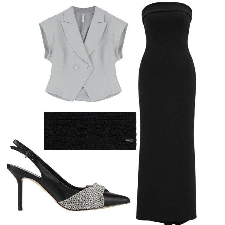 Outfit donna - Total look #2380420. Stile Chic per Serata fuori. Abbinamento con décolleté, gilet, vestiti lunghi, fasce per capelli.