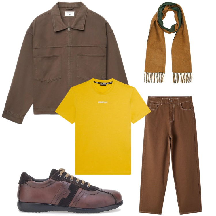 Outfit uomo - Calm mood. Stile Casual per Tutti i giorni. Abbinamento con pantaloni, cappotti, t-shirt, scarpe stringate, sciarpe.