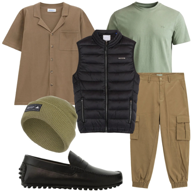 Outfit uomo - Casual urbano. Stile Casual per Tutti i giorni. Abbinamento con pantaloni cargo, scarpe stringate, camicie a manica corta, t-shirt, piumini, berretti.