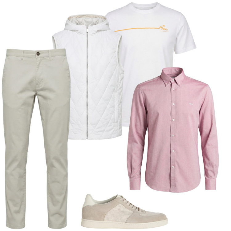 Outfit uomo - Eleganza casual primaverile. Stile Casual per Tutti i giorni. Abbinamento con camicie, sneakers, t-shirt, piumini, pantaloni.