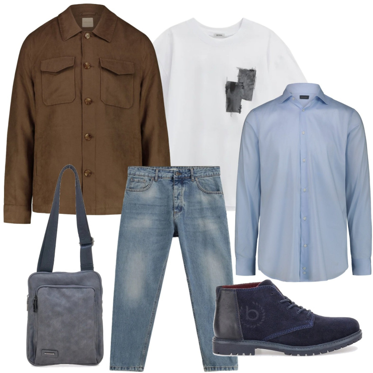 Outfit uomo - Stile deciso. Stile Trendy per Tutti i giorni. Abbinamento con t-shirt, jeans, scarpe stringate, portafogli, camicie, cappotti.