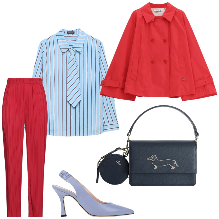 Outfit donna - Un look da ufficio. Stile Glamour per Ufficio. Abbinamento con pantaloni, décolleté, camicie, giacche, borse a tracolla.