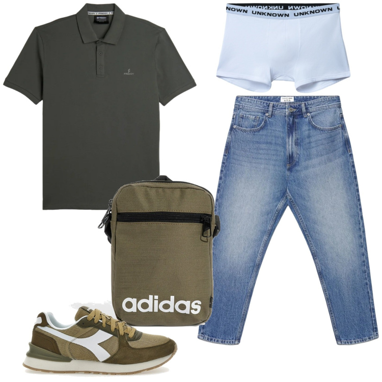 Outfit uomo - Total look #2380453. Stile Casual per Tutti i giorni. Abbinamento con boxer, jeans, polo, sneakers, borse sportive.