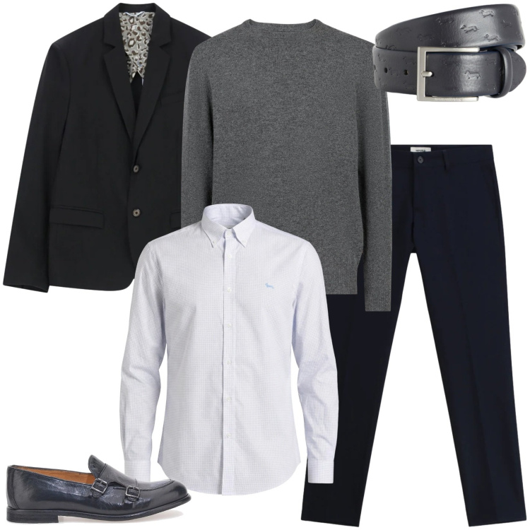 Outfit uomo - Total look #2380457. Stile Casual per Serata speciale. Abbinamento con pantaloni, giacche, camicie, cinture, maglieria, scarpe stringate.